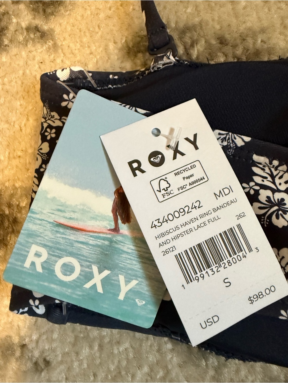 Roxy Navy and White Floral Bandeau Bikini Set - Picture 4 of 4